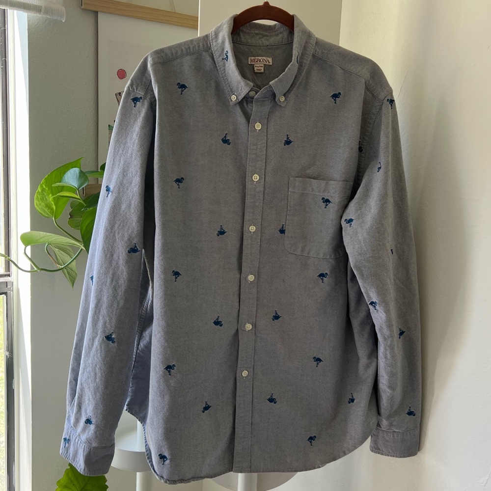 Flamingo Print Causal Long Sleeve Button Down Shirt
